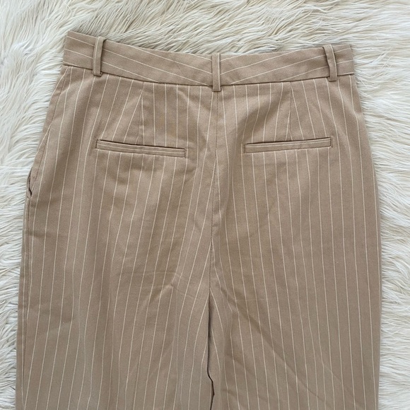 Zara Tan White Pinstripe Medium Waisted Mid Rise Wide Leg Pants Trousers - Picture 9 of 13
